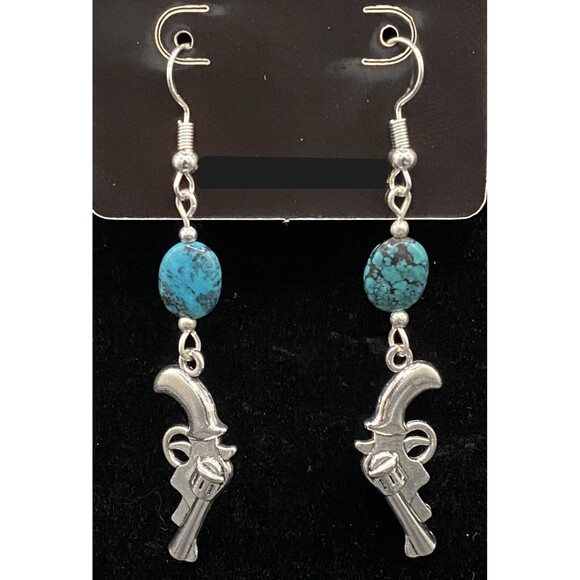 Gun & Turquoise Bead Earrings by Neanie-Bot - Picture 1 of 1